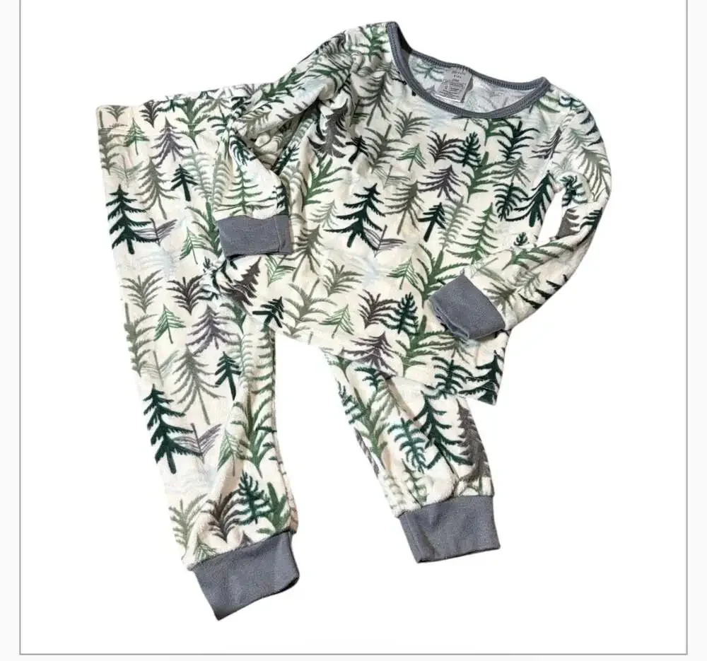 Modern Kids Pine Tree Forest Fleece Pajama Set 24M